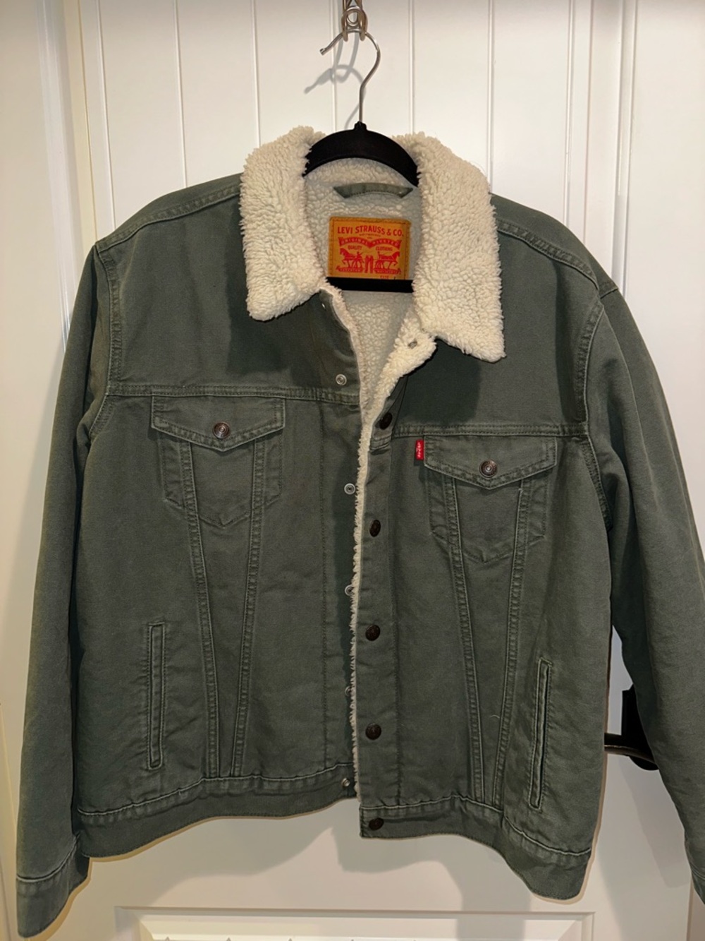 Levi's Sherpa Lined Trucker Jacket - Olive Green - Size Large